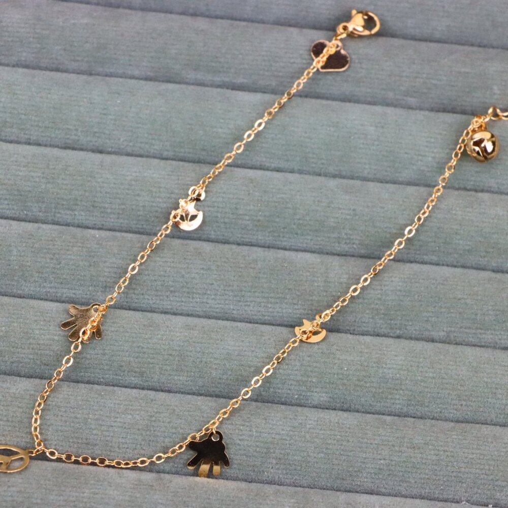 "Rose Gold Anklet with Peace & Charm Motifs,XPAL1035